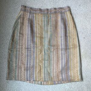 Designer Pastel Heart Print Jacquard Mini Skirt - Viscose Linen Blend - SZ S
